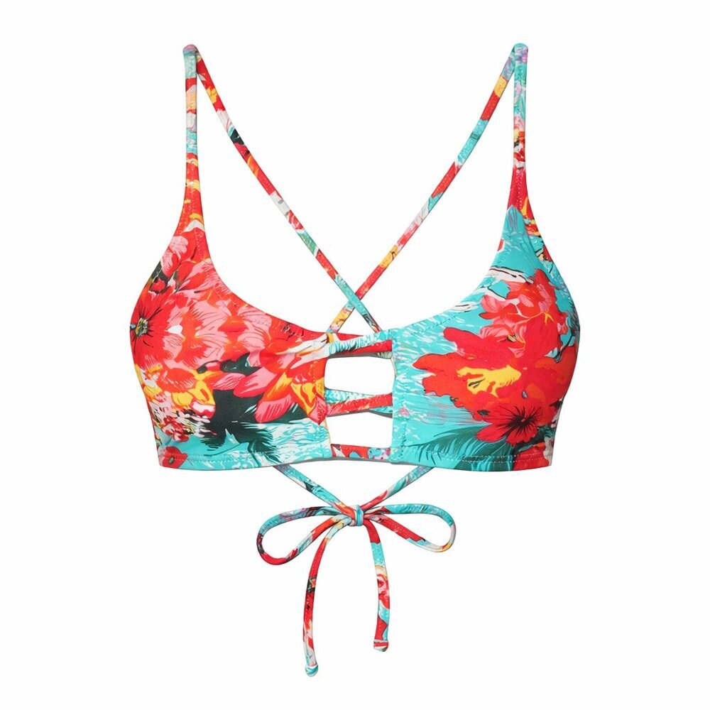 RELLECIGA Tropical Floral Cutout Bikini Top | Size XL
